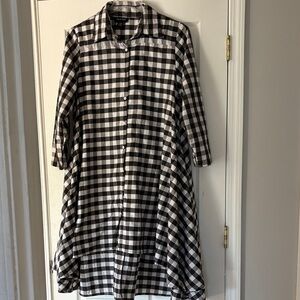 Button-Front Black and White Gingham Blouse Dress